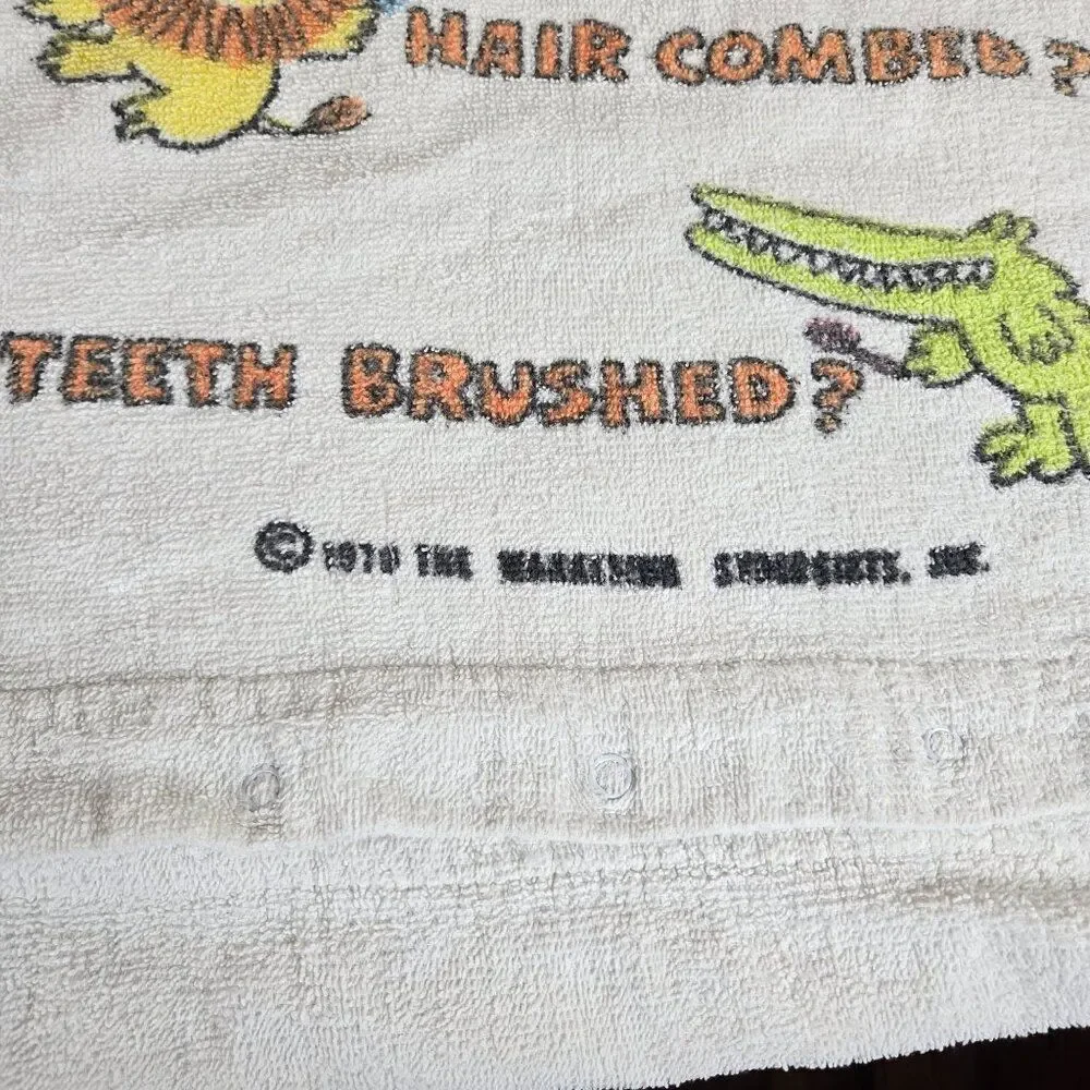Vintage 1979 Marimekko Childrens Bath Towel Animal Graphics Fun Text